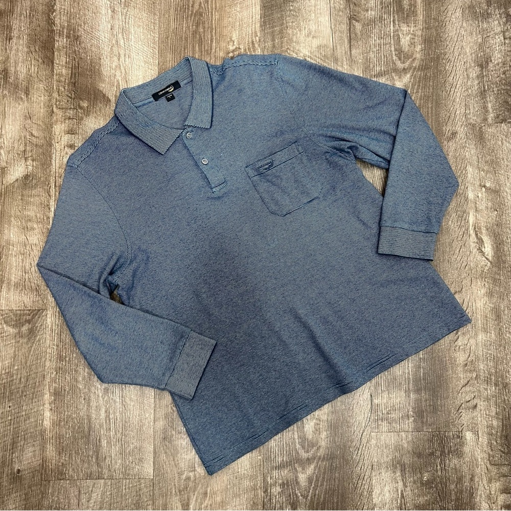 Crocodile Blue Cotton Long Sleeve Polo